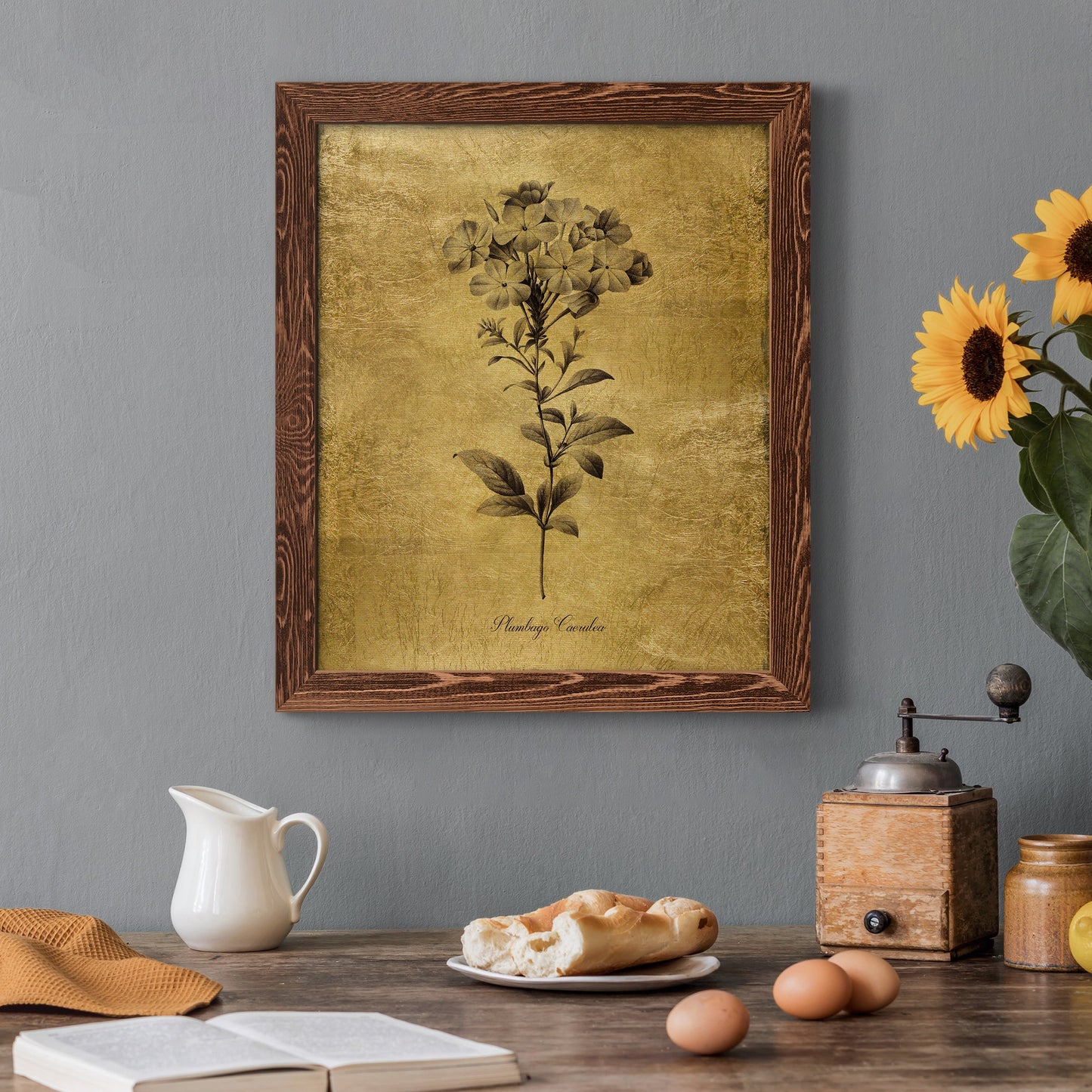 Gold Sketch Botanical II - Premium Canvas Framed in Barnwood - Ready to Hang