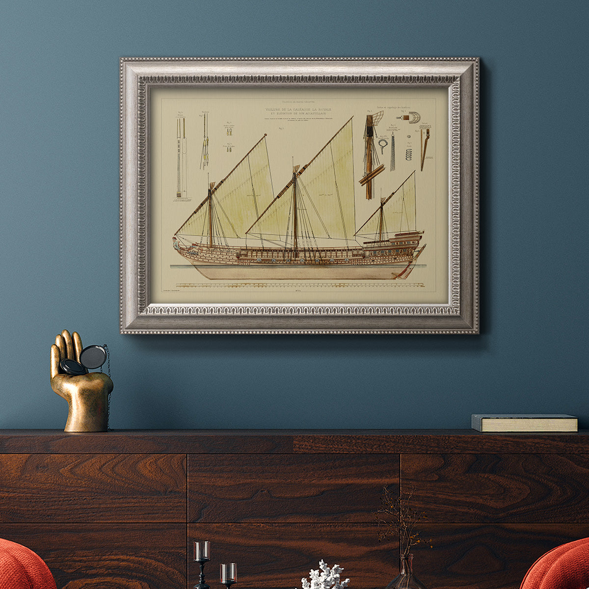 Antique Ship Plan VI Premium Framed Canvas- Ready to Hang