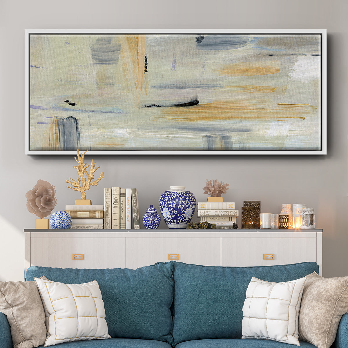 Gray Absract - Floater Framed Canvas Print