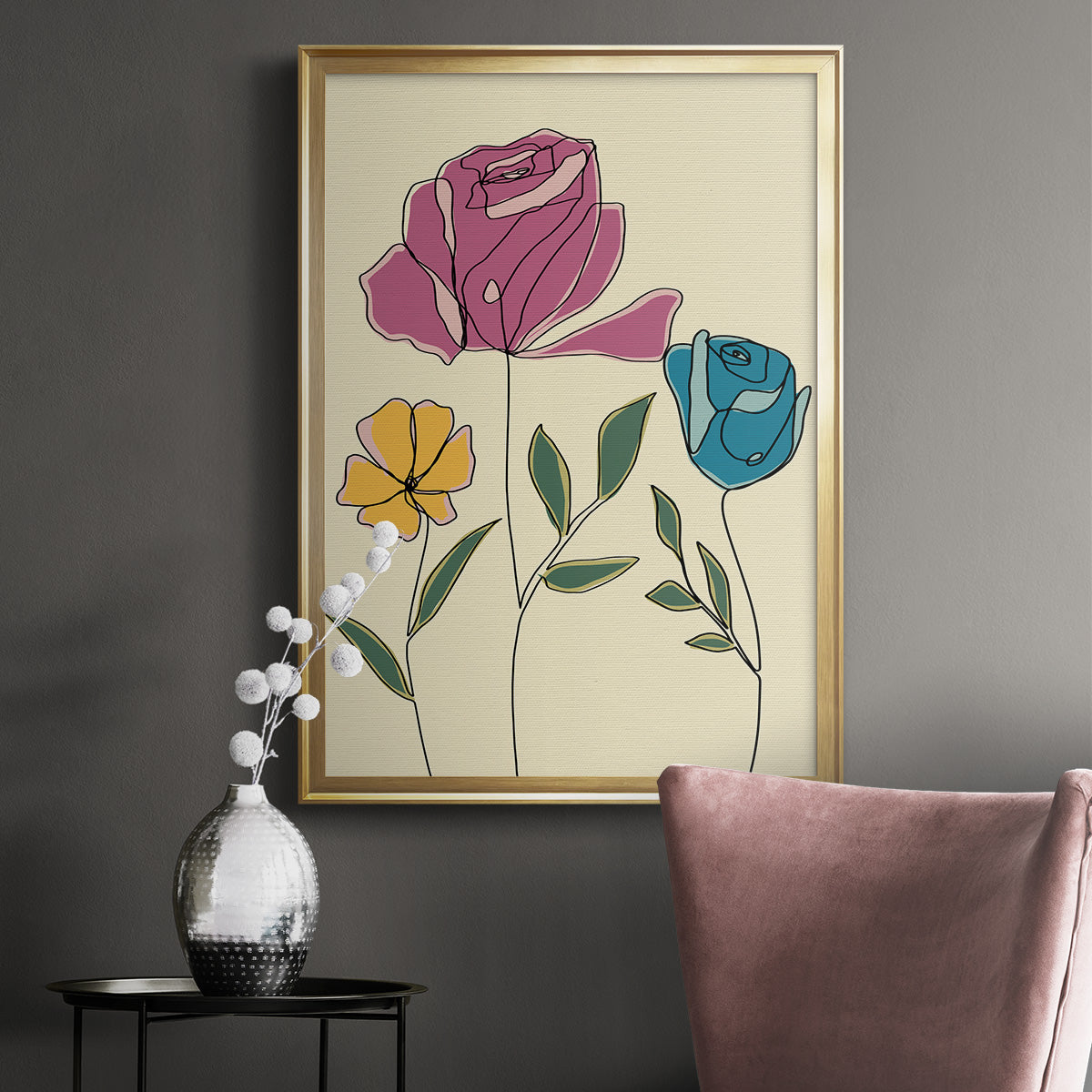 Colored Floral II - Modern Framed Canvas Print