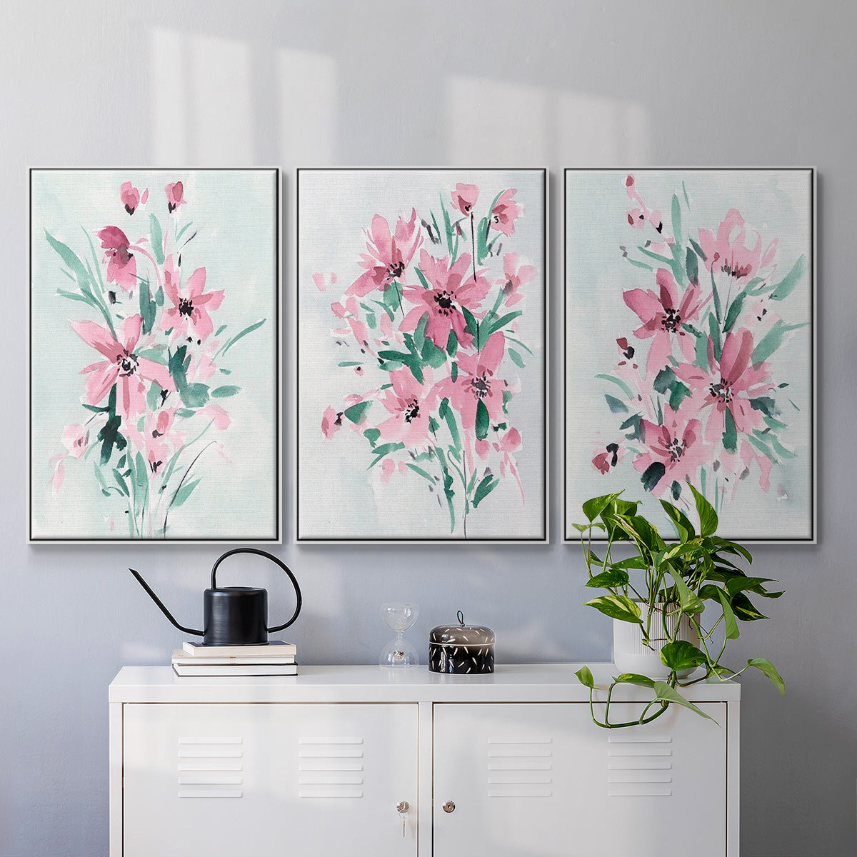 Posy Blooms I - Framed Premium Gallery Wrapped Canvas L Frame 3 Piece Set - Ready to Hang