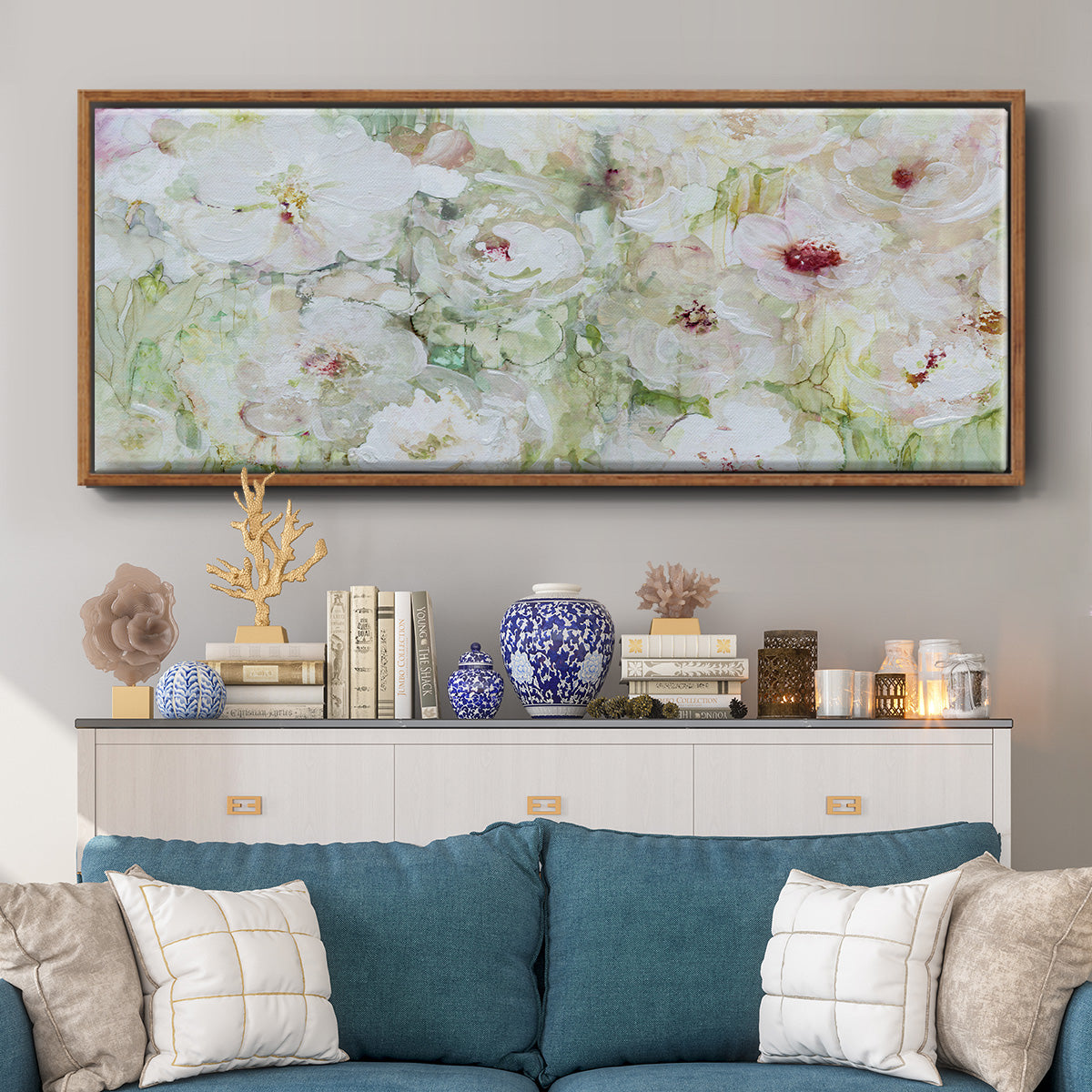 Jardin Blanc - Floater Framed Canvas Print