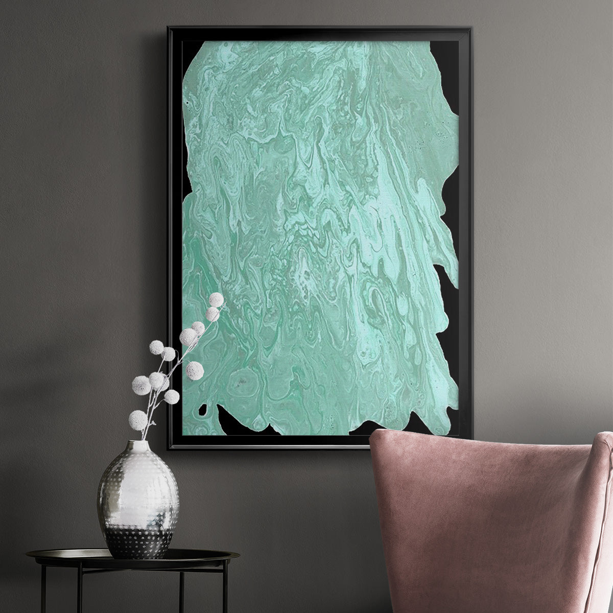 Teal Cascade II - Modern Framed Canvas Print