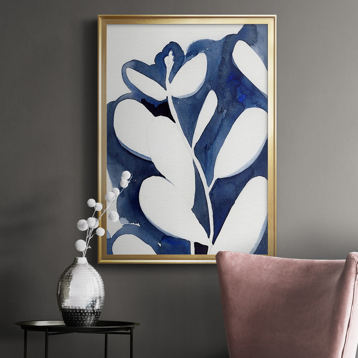 Blue Eucalyptus II - Modern Framed Canvas Print