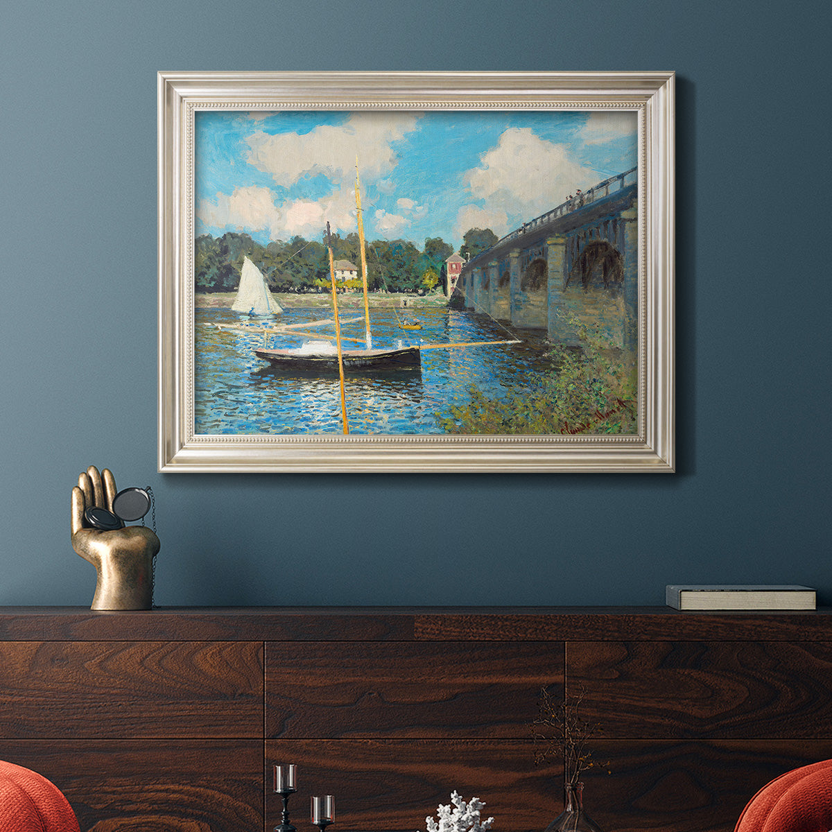 The Road Bridge At Argenteuil - Ornate Framed Canvas Print