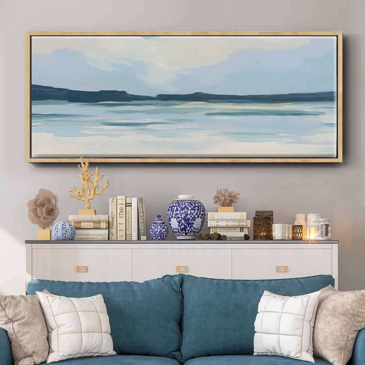 Cream Coastline I - Floater Framed Canvas Print