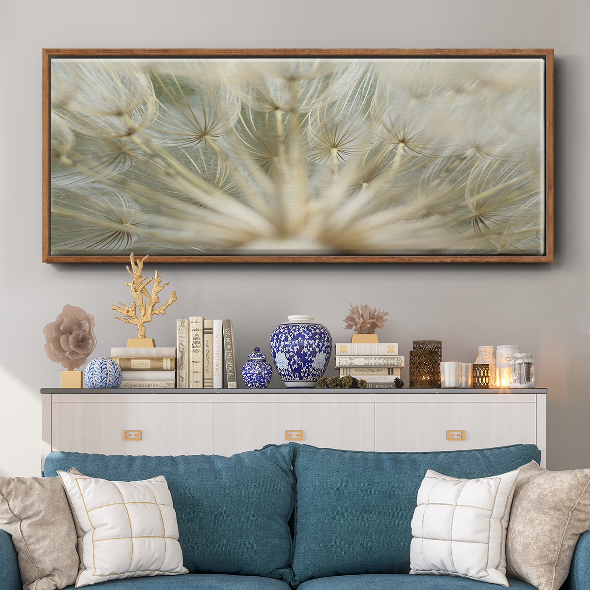 Macro Dandelion IV - Floater Framed Canvas Print