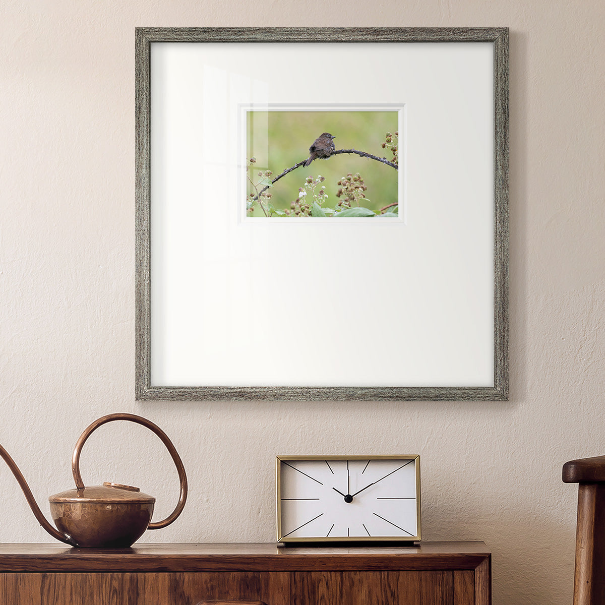 Resting Sparrow Premium Framed Print Double Matboard