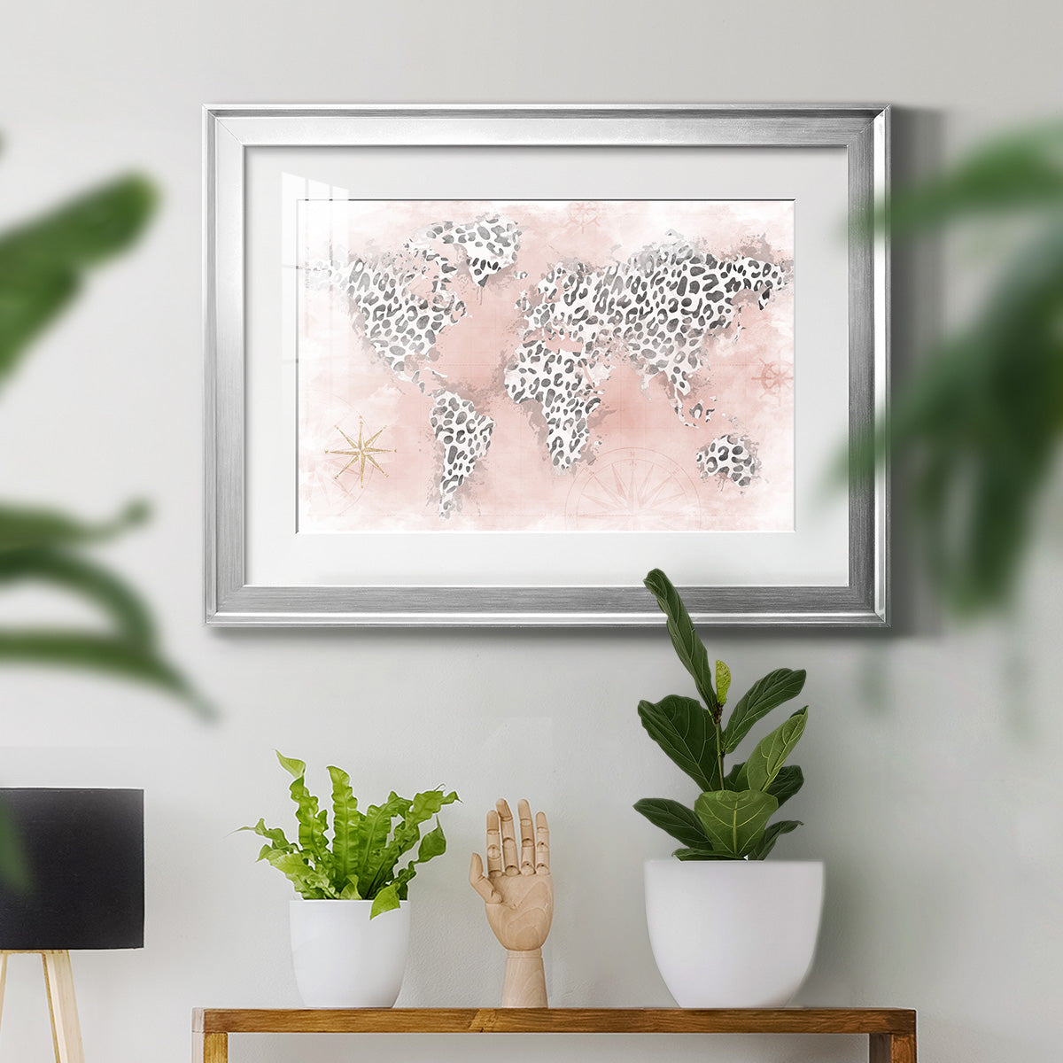 Pink Cheetah Map - Modern Framed Art Print