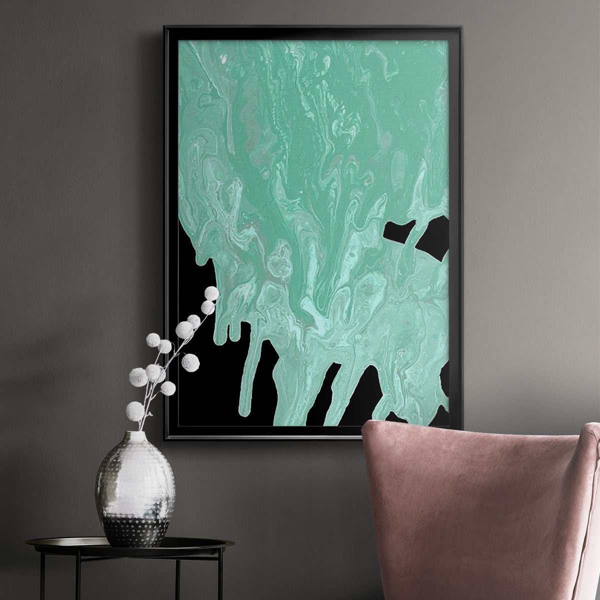 Teal Cascade I - Modern Framed Canvas Print