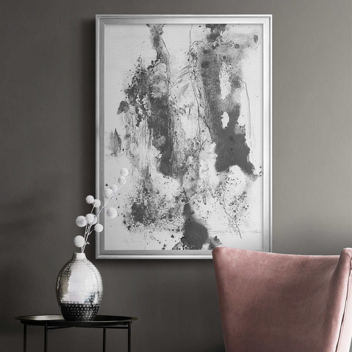 Graphite Abstract III - Modern Framed Canvas Print