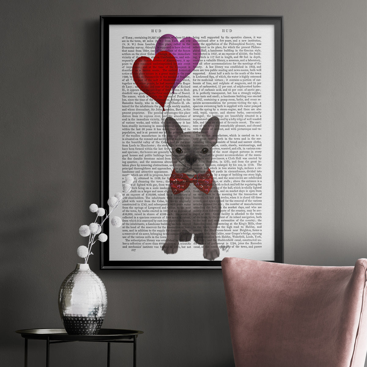 French Bulldog and Balloons - Modern Framed Canvas Print