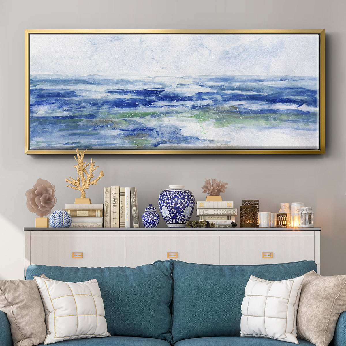 Soft Ocean Waters I - Floater Framed Canvas Print