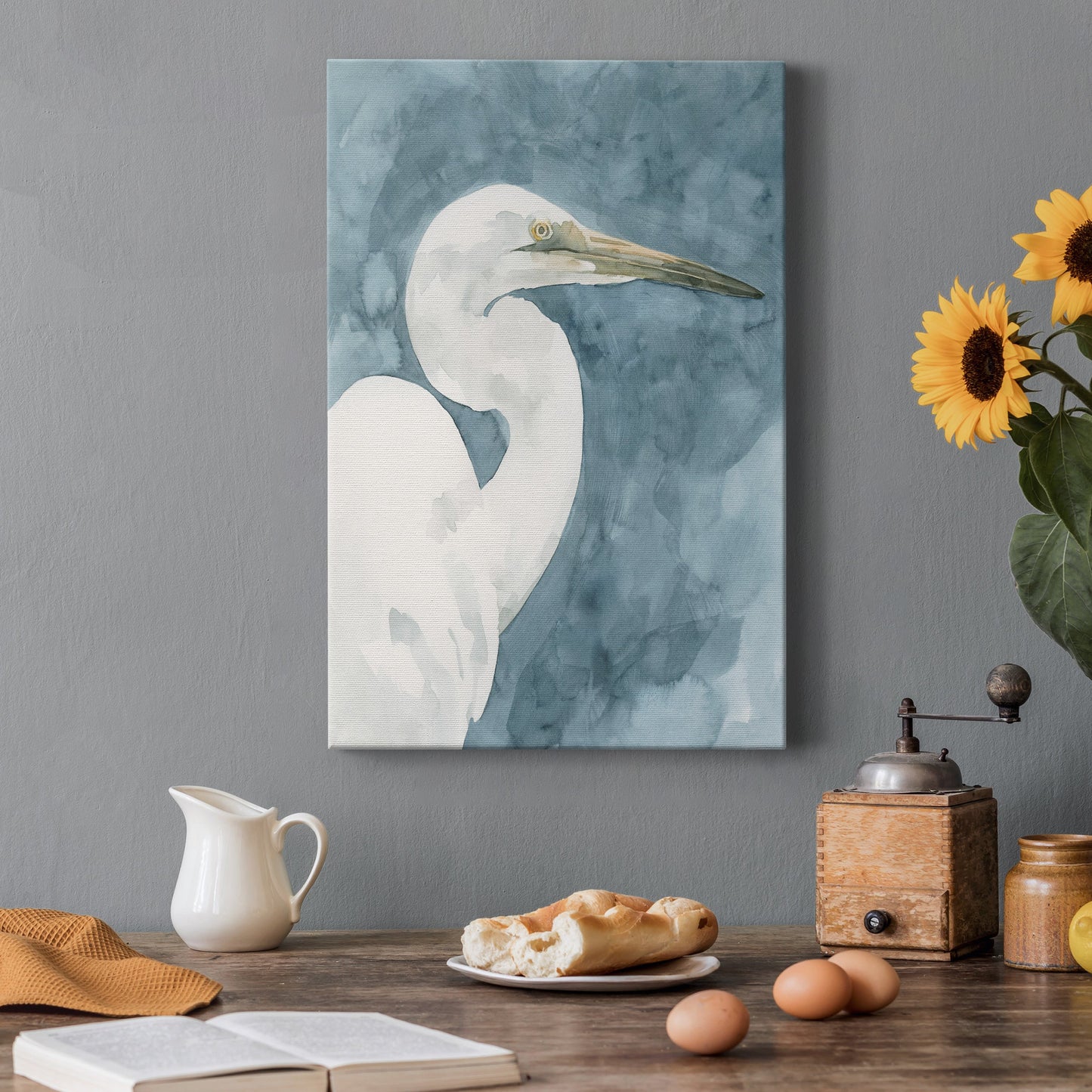 Watercolor Heron Portrait II Premium Gallery Wrapped Canvas - Ready to Hang