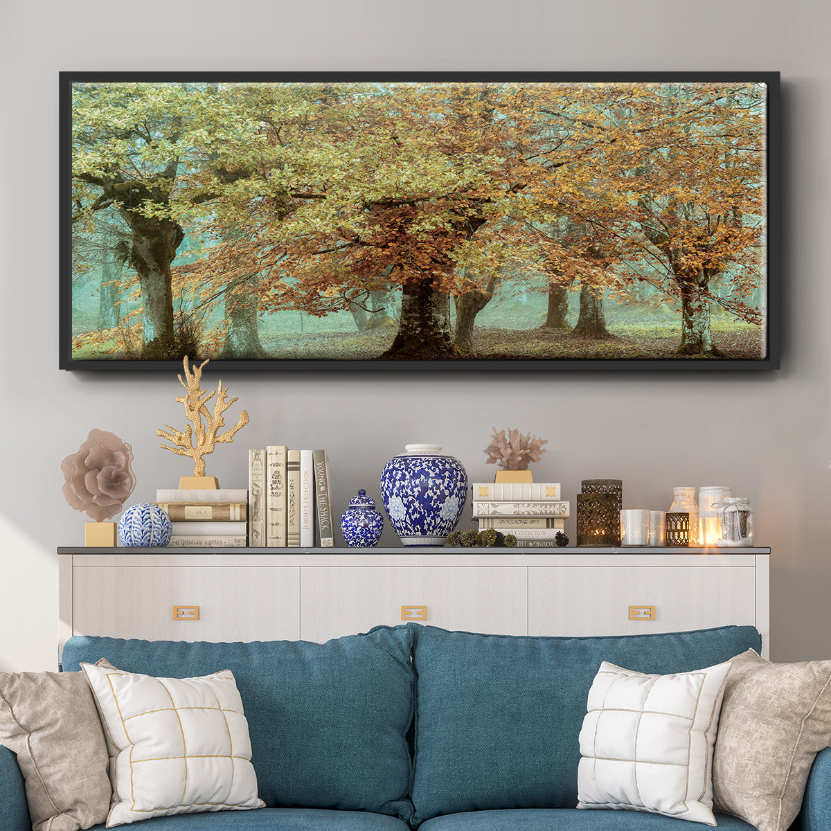 Teal Tree - Floater Framed Canvas Print