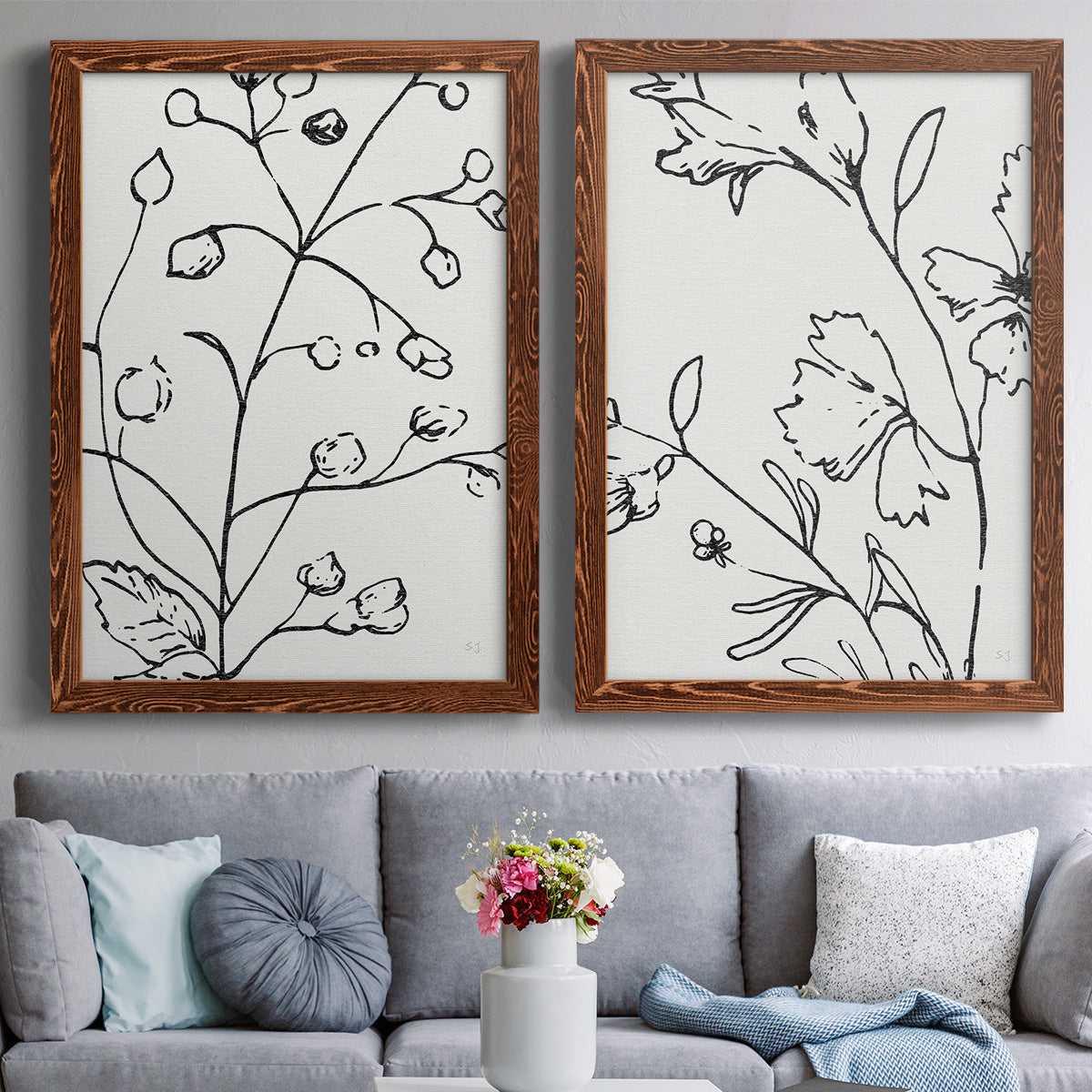 Botanical Sketch I   - Premium Framed Canvas 2 Piece Set - Ready to Hang