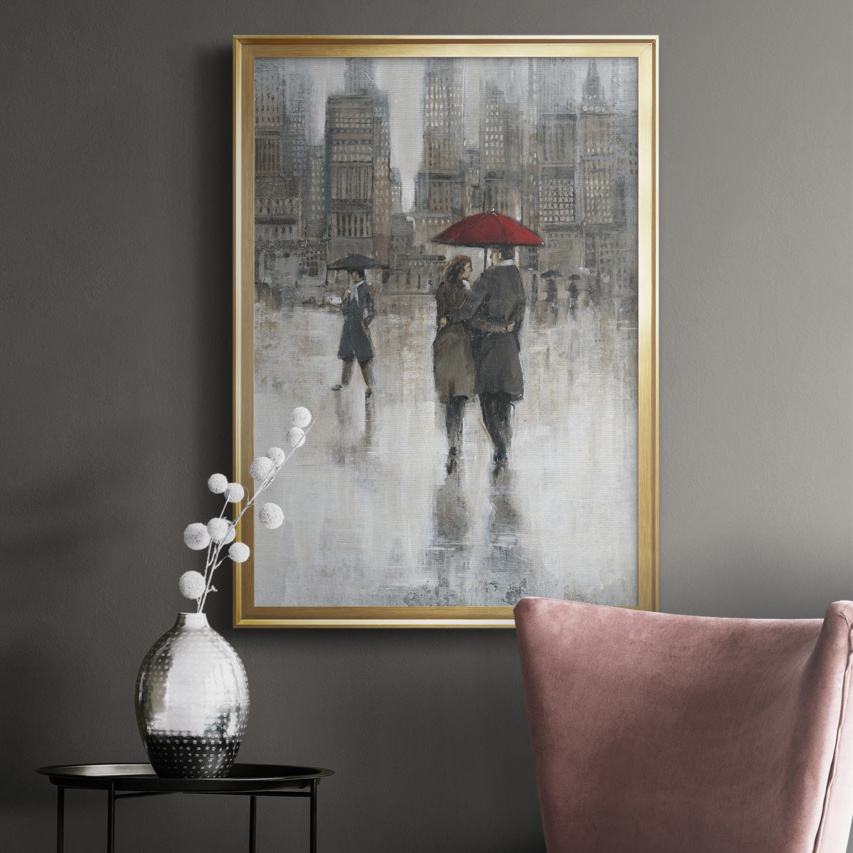 Rain in The City II - Modern Framed Canvas Print