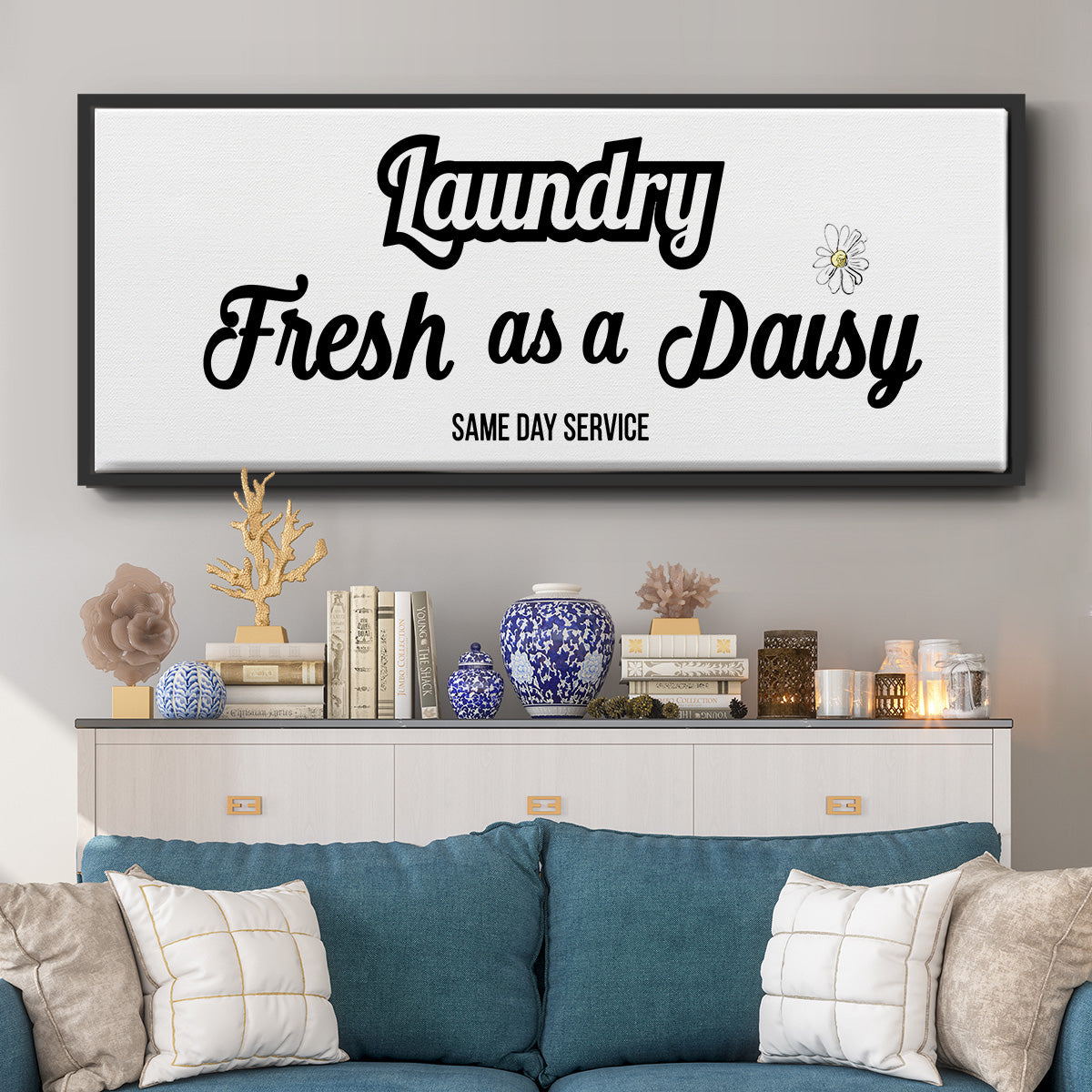 Daisy Laundry - Floater Framed Canvas Print