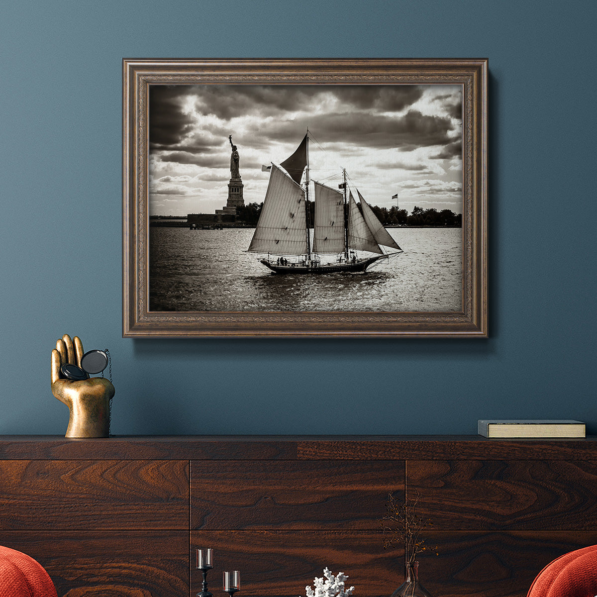 The Clipper & the Liberty Premium Framed Canvas- Ready to Hang