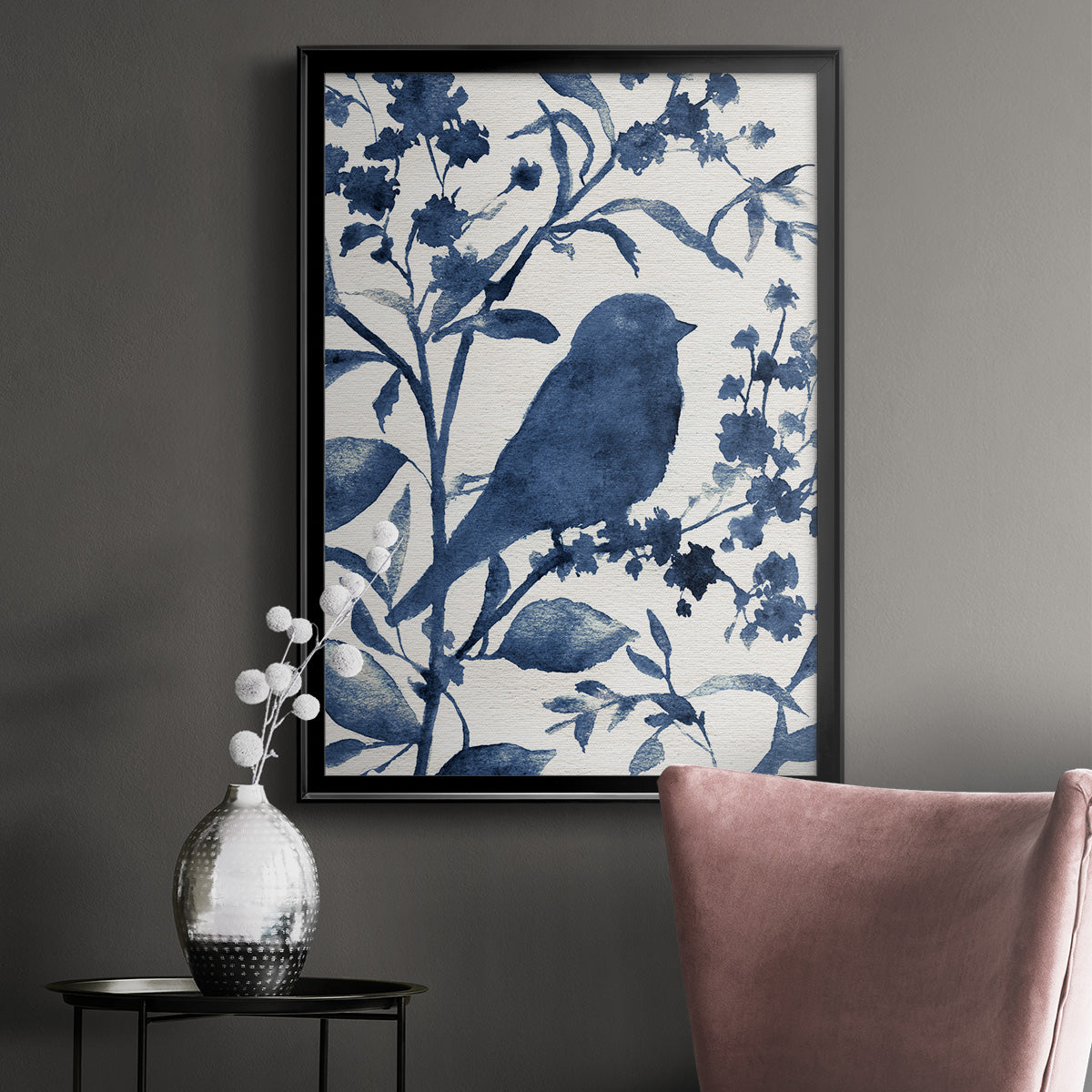 Bluebird Silhouette I - Modern Framed Canvas Print