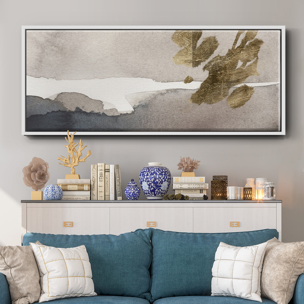 Watercolor with Gold II - Floater Framed Canvas Print