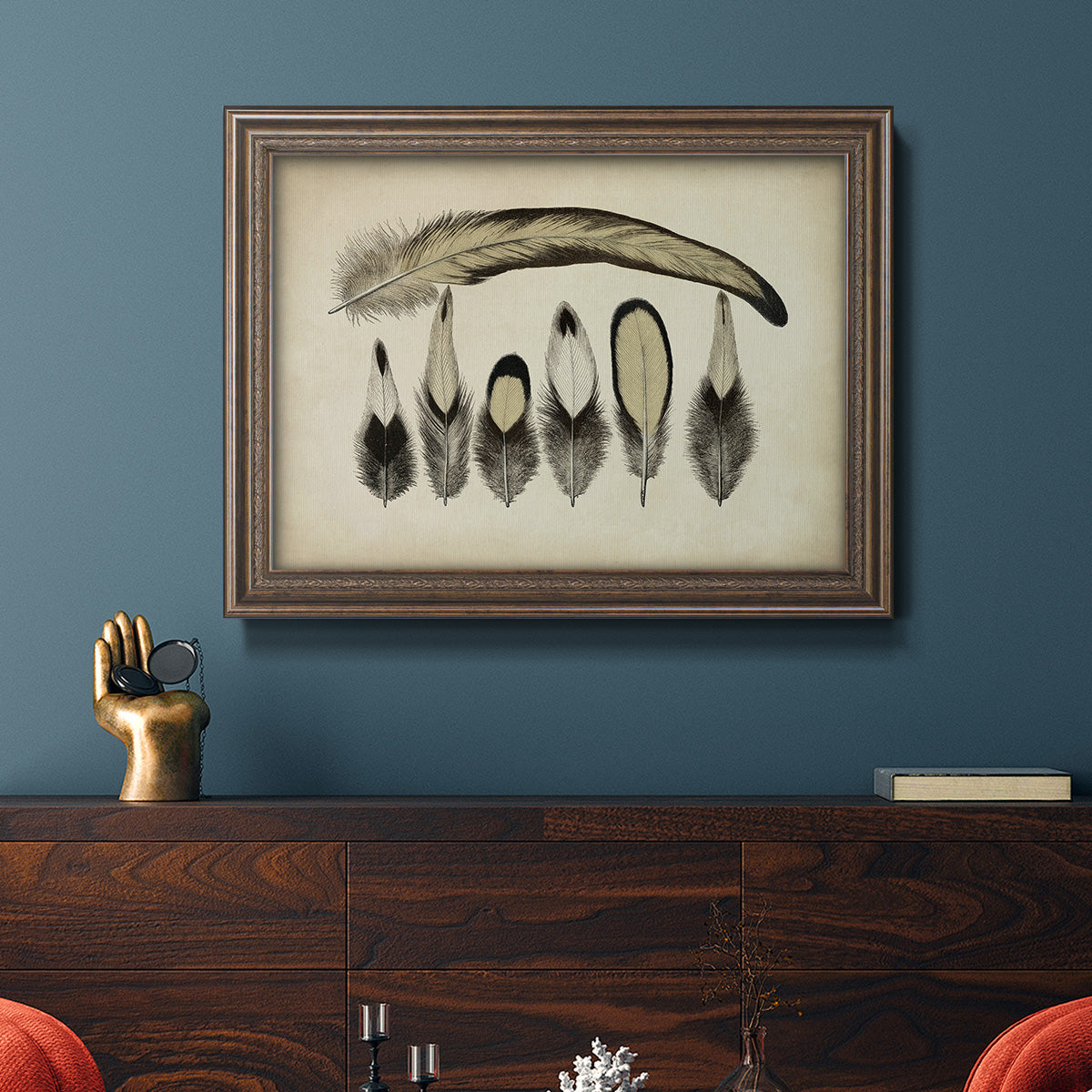 Vintage Feathers VII Premium Framed Canvas- Ready to Hang