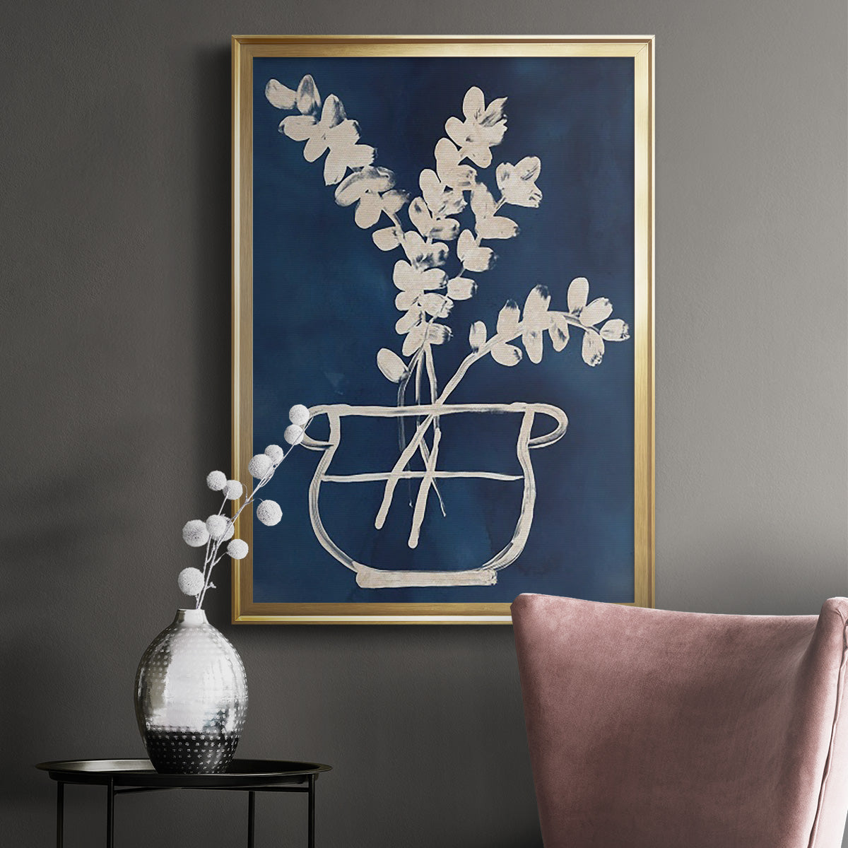 Vessel on Indigo II - Modern Framed Canvas Print