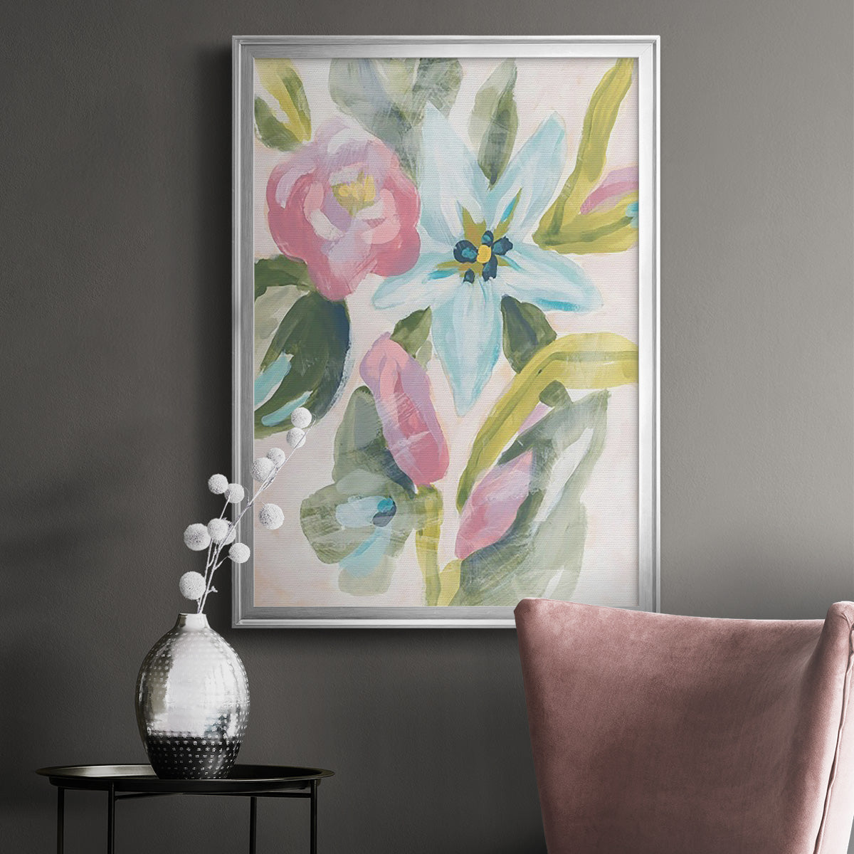 Floral Breeze Fresco  I - Modern Framed Canvas Print