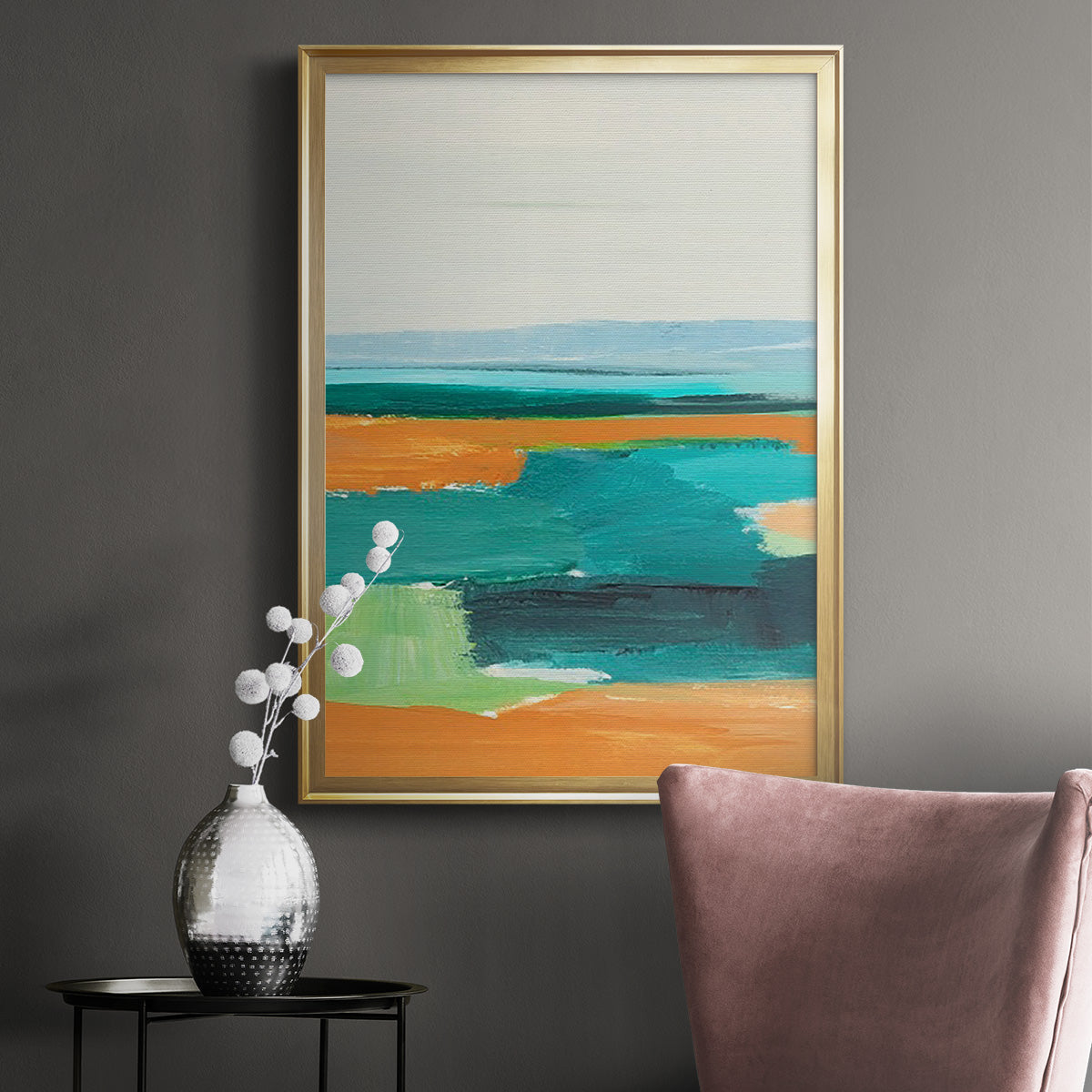 Aqua and Orange I - Modern Framed Canvas Print