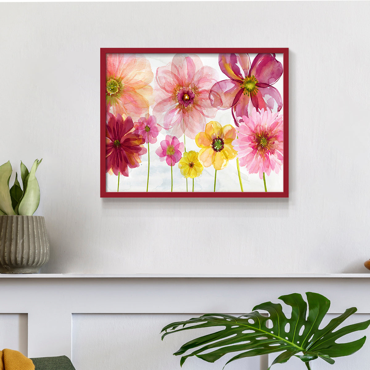 44001,watercolor,flowers,artwork,painting,floral,blossoms,pink,yellow,red,framed,colorful,decorative,nature,home decor,art,petals,garden,creative,mixed media,botanical,aesthetic,bright,beauty,hand-painted,wall art,interior design,cheerful,delicate,modern,flower arrangement,spring,seasonal,floral arrangement,visual art,design,Re-stickable,Text & Numbers