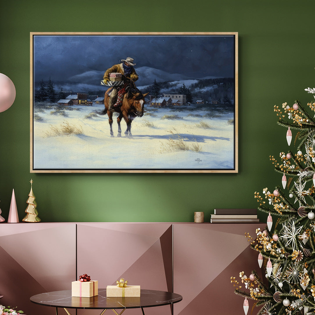 Bringing Christmas Home - Framed Gallery Wrapped Canvas in Floating Frame