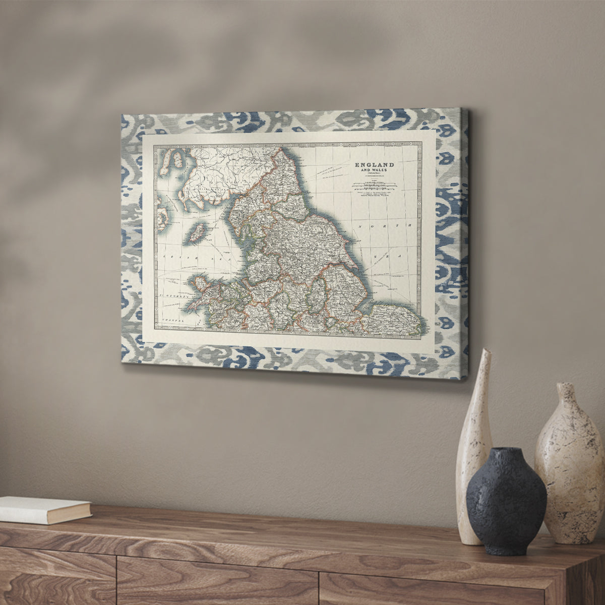 Bordered Map of England & Wales - Canvas Art Print