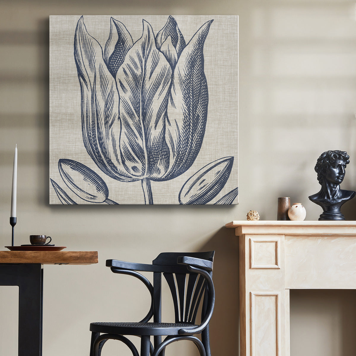 Indigo Floral on Linen VI - Canvas Art Print