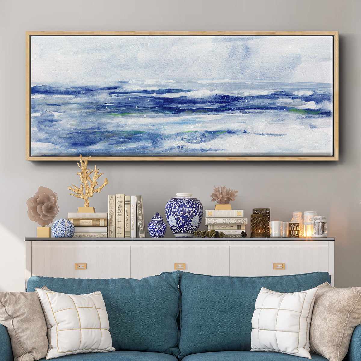 Soft Ocean Waters II - Floater Framed Canvas Print