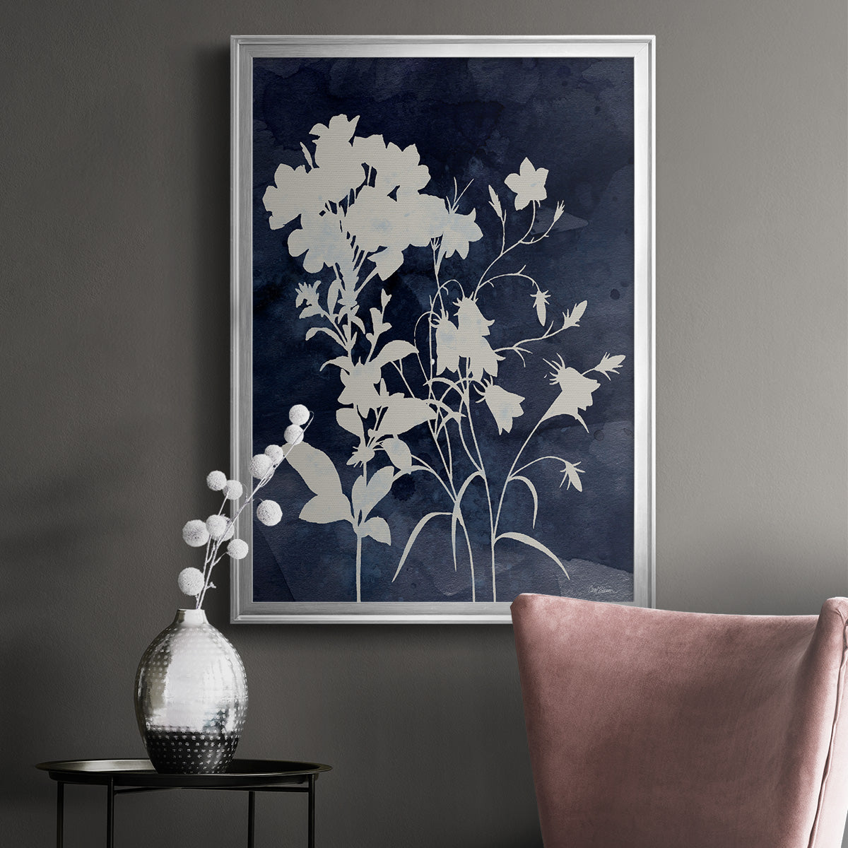 Indigo Botanical II Revisited - Modern Framed Canvas Print