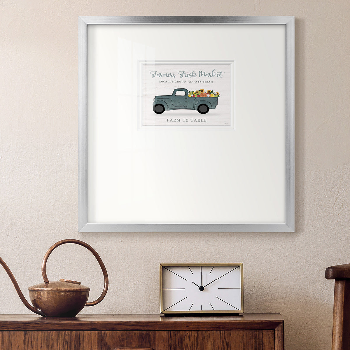 Fresh Sunflowers Truck Premium Framed Print Double Matboard