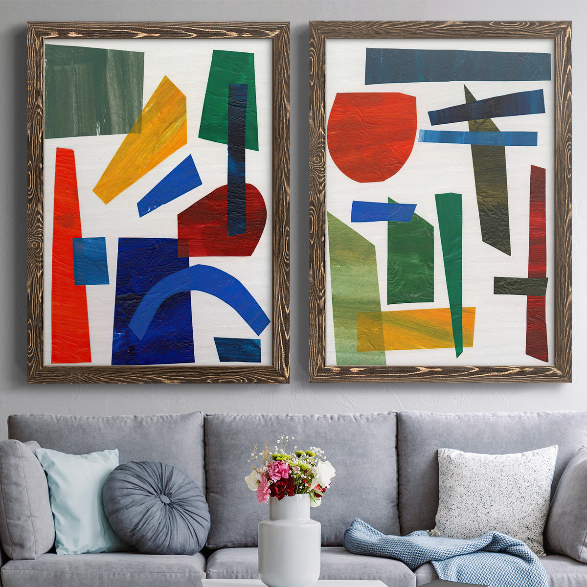 Colorful Shapes I - Premium Framed Canvas 2 Piece Set - Ready to Hang