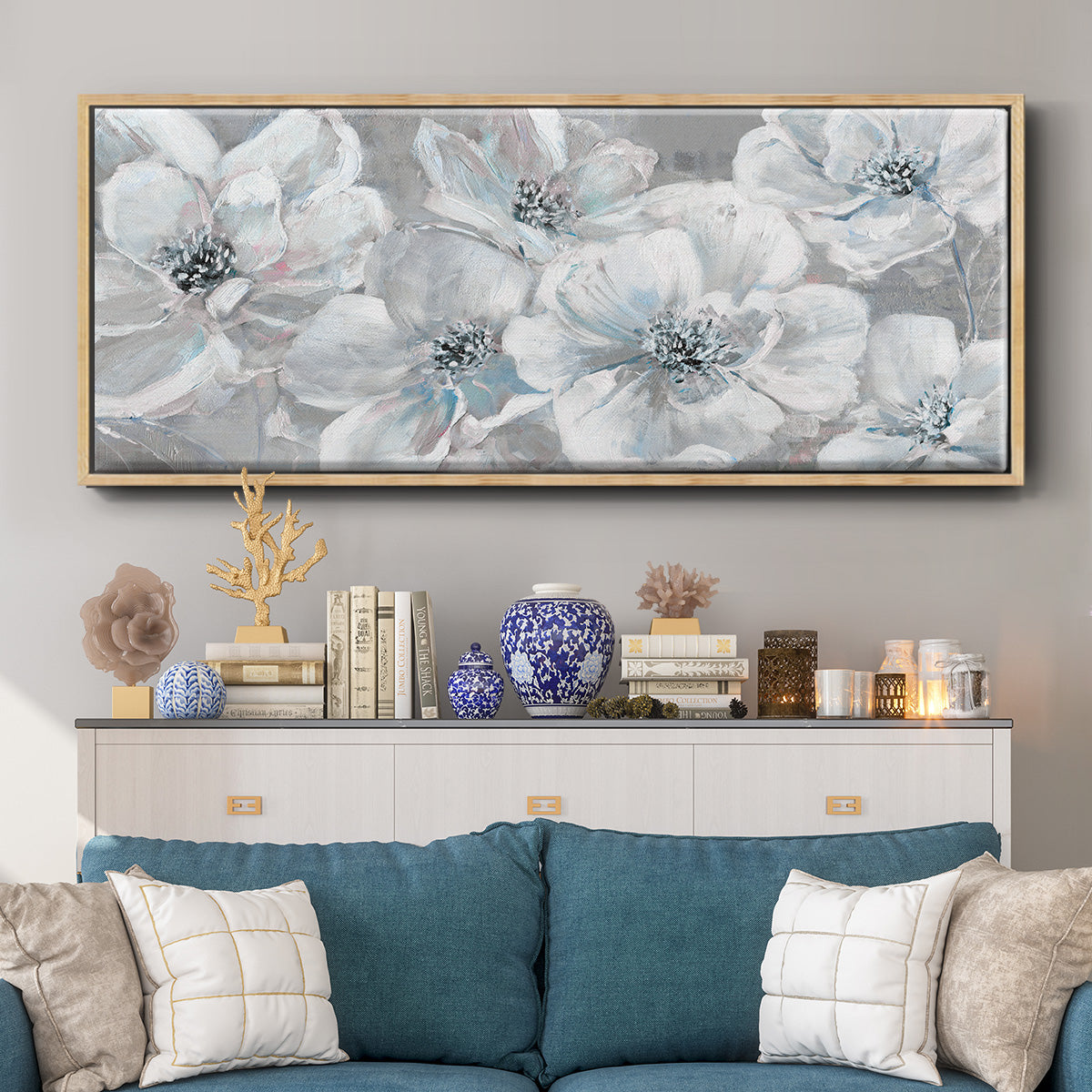 Soft Teal Summer - Floater Framed Canvas Print