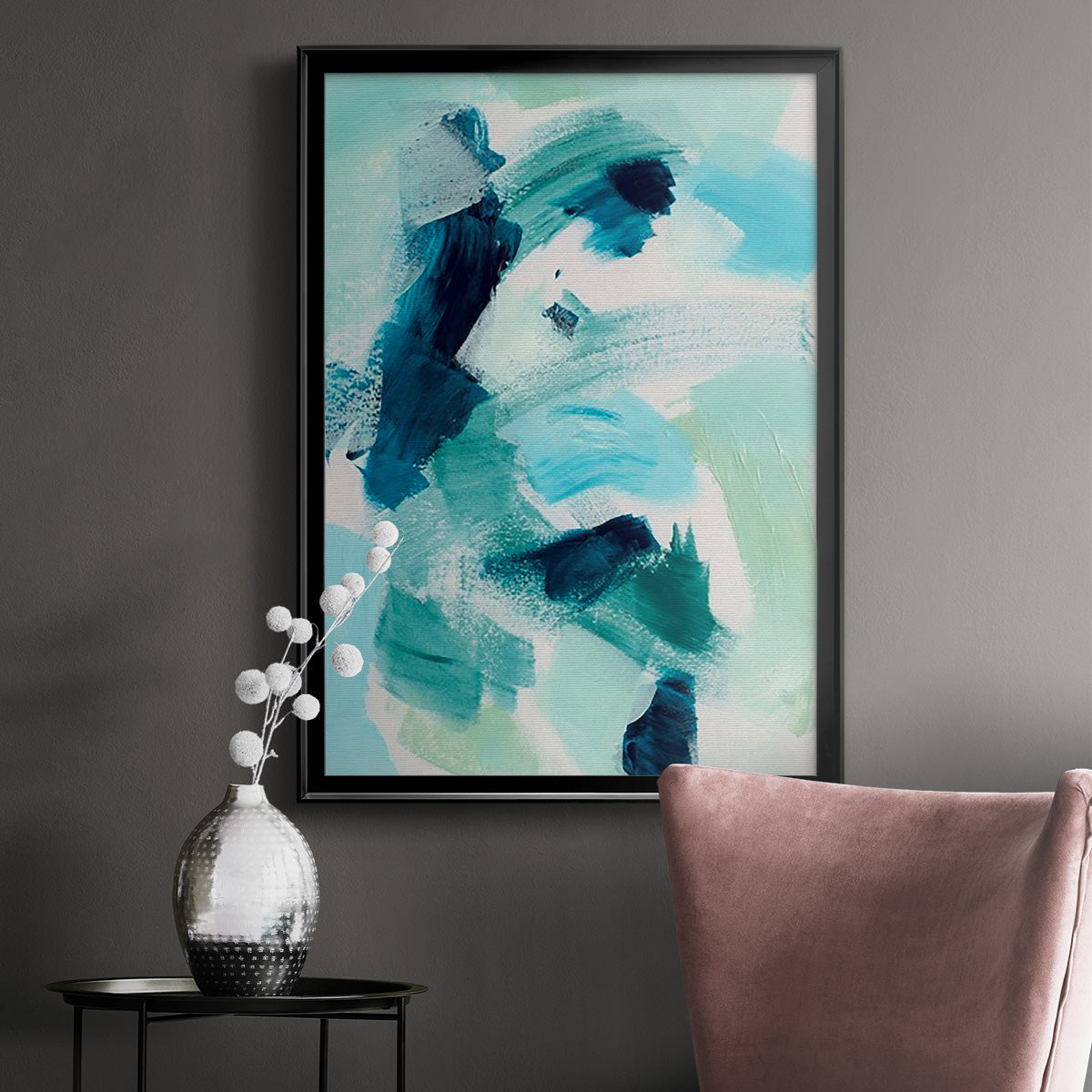 Teal Composition I - Modern Framed Canvas Print