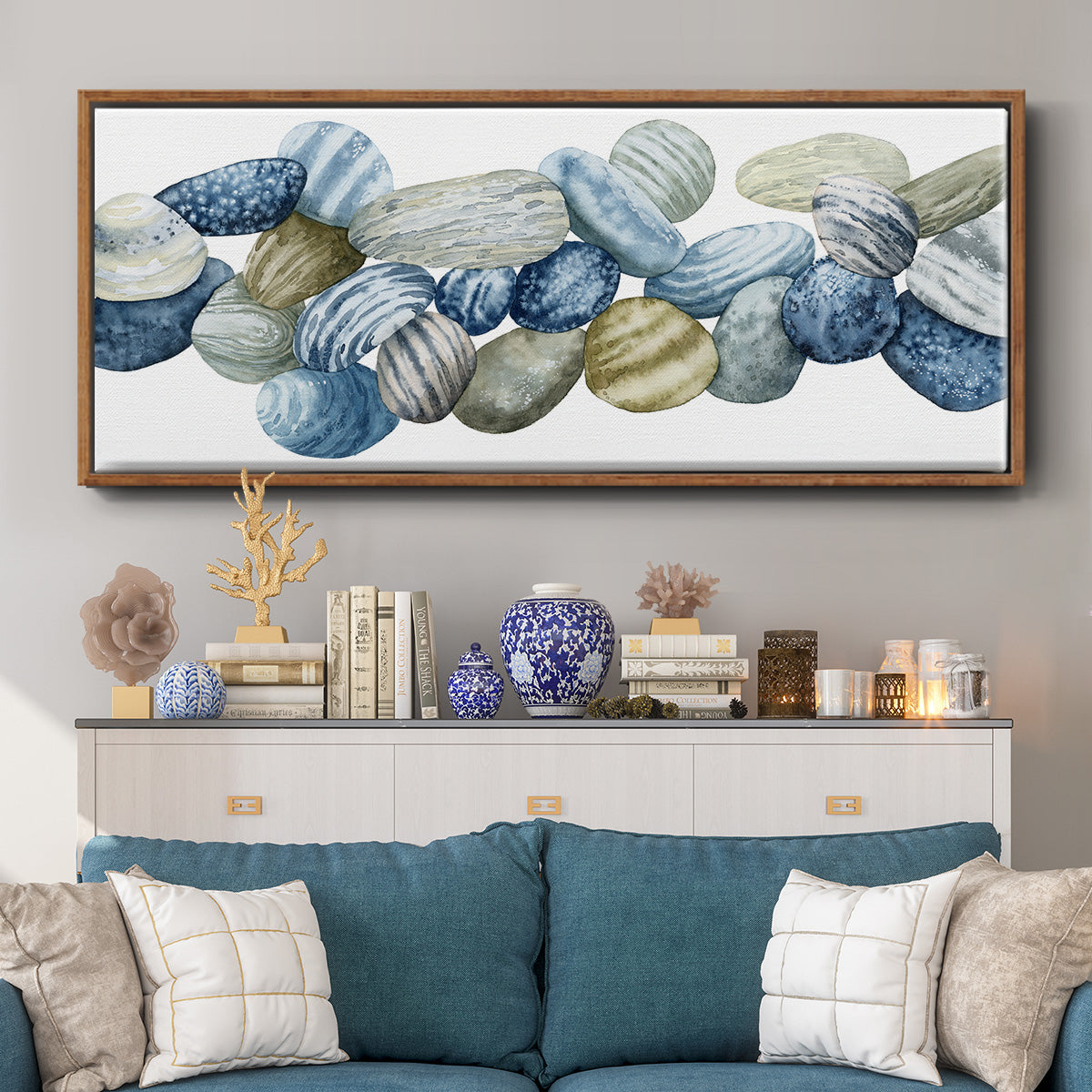 Found Pebbles III - Floater Framed Canvas Print