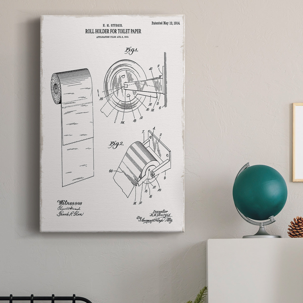 Toilet Paper Patent III Premium Gallery Wrapped Canvas - Ready to Hang