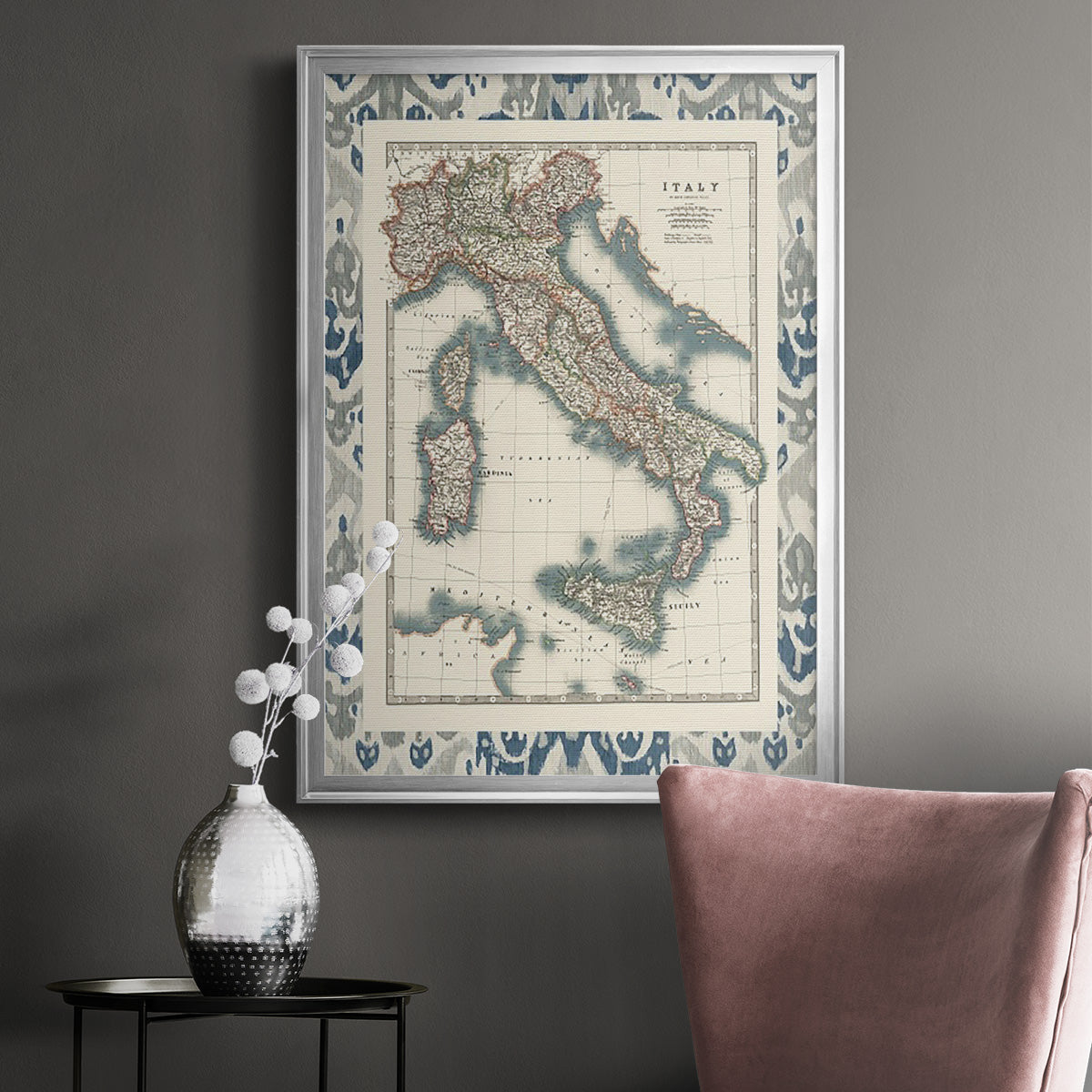 Bordered Map of Italy - Modern Framed Canvas Print