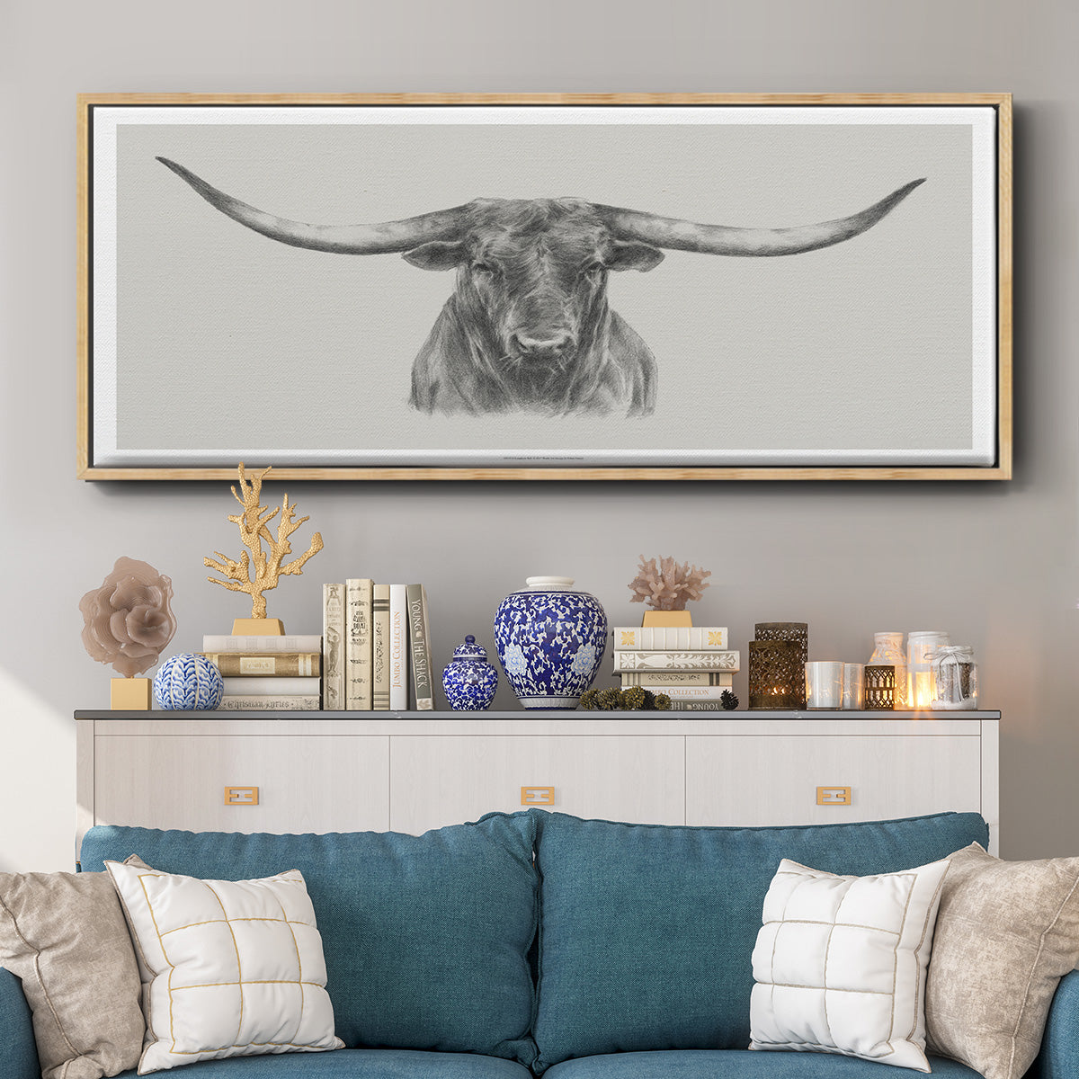Longhorn Bull - Floater Framed Canvas Print