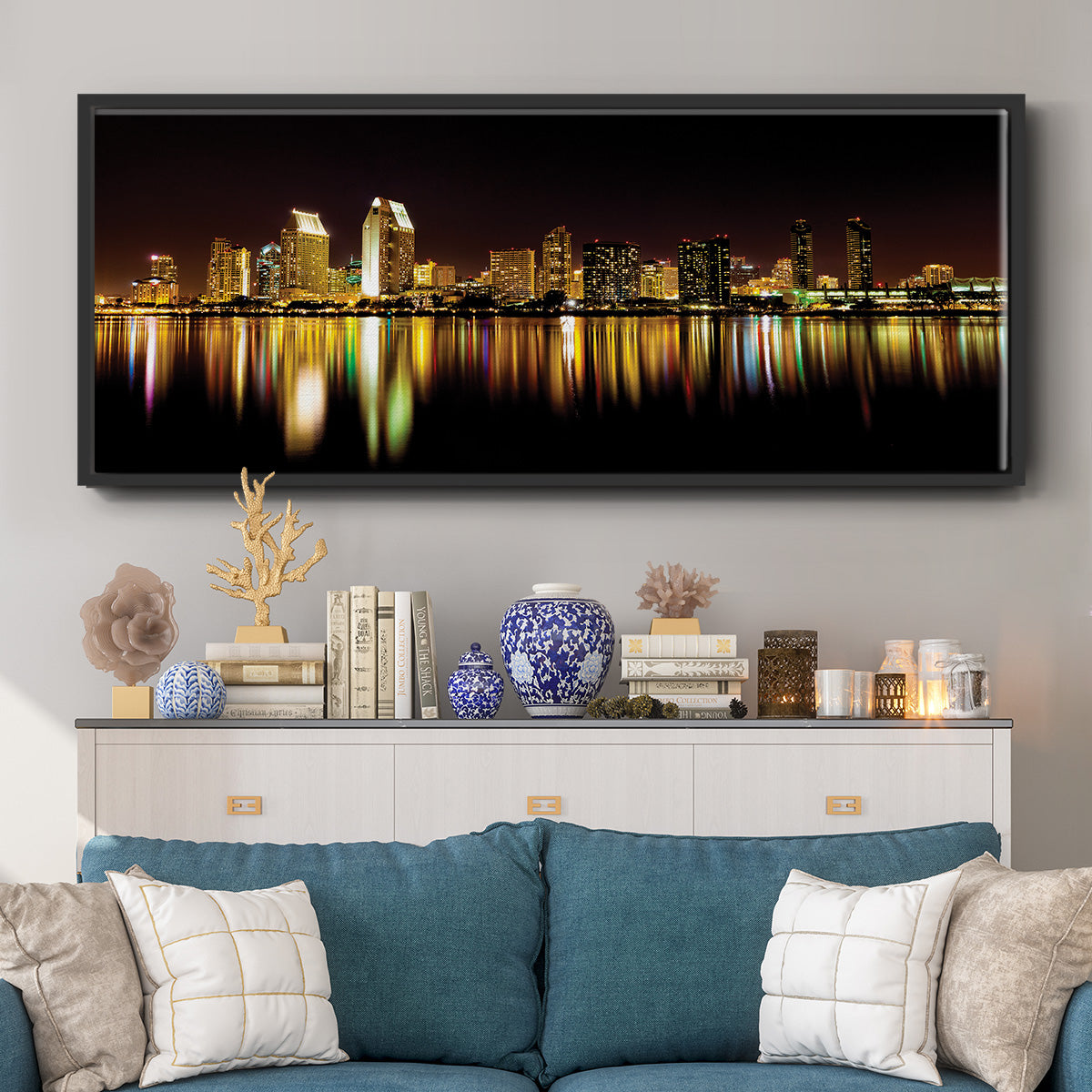 San Diego Skyline - Floater Framed Canvas Print