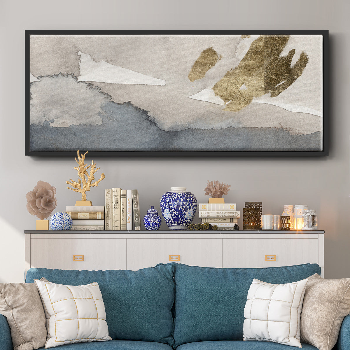 Watercolor with Gold I - Floater Framed Canvas Print