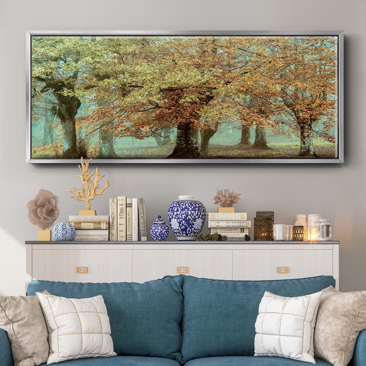 Teal Tree - Floater Framed Canvas Print