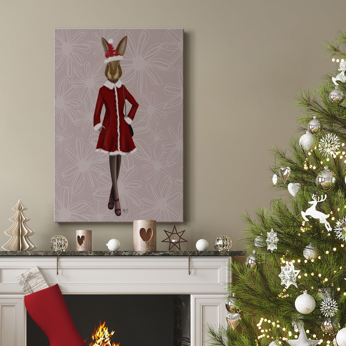 Christmas Christmas Fashion Bunny - Gallery Wrapped Canvas