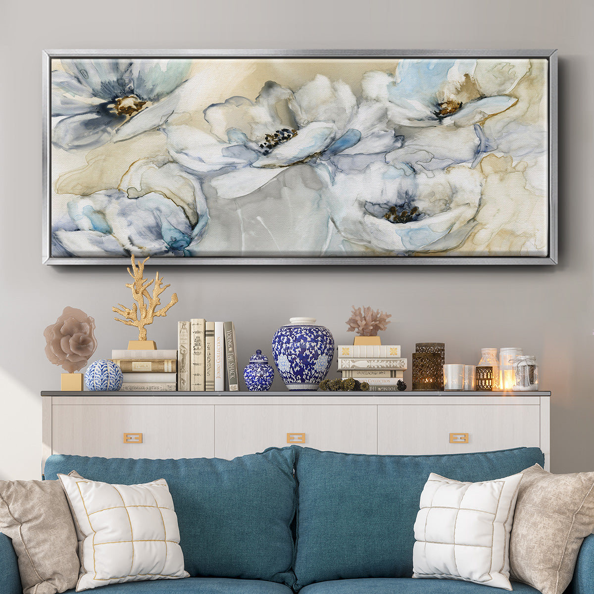 Soft Blooms - Floater Framed Canvas Print
