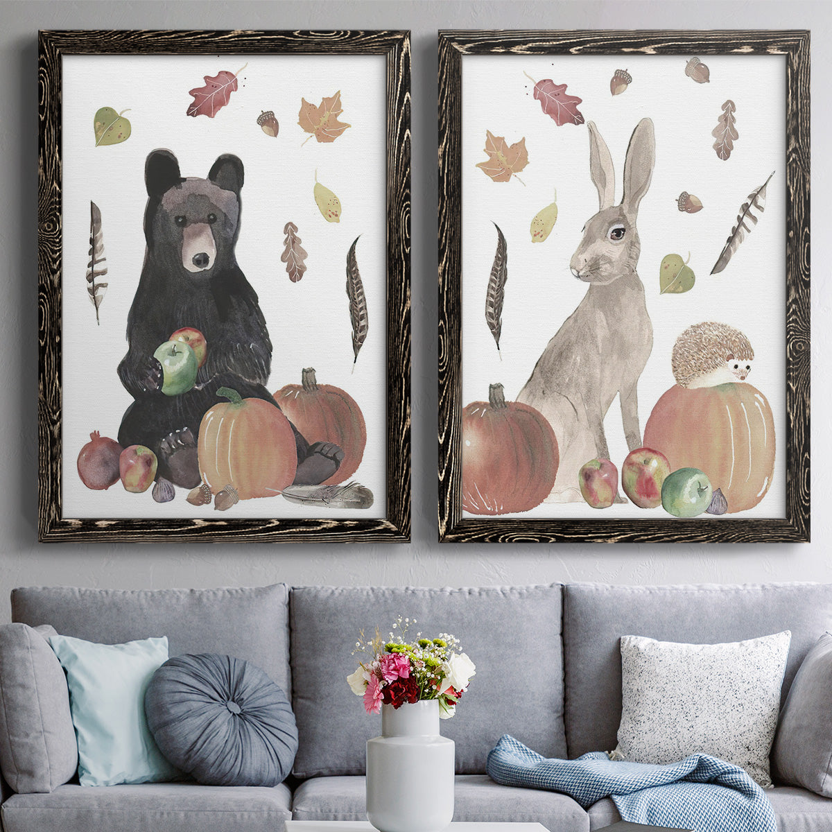 Cute Autumn Forest I - Premium Framed Canvas 2 Piece Set - Ready to Hang