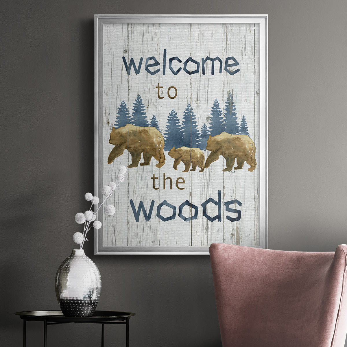 Welcome to the Woods - Modern Framed Canvas Print